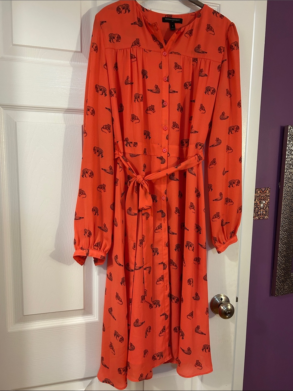 Banana Republic Tiger Printed button down long sleeve dress